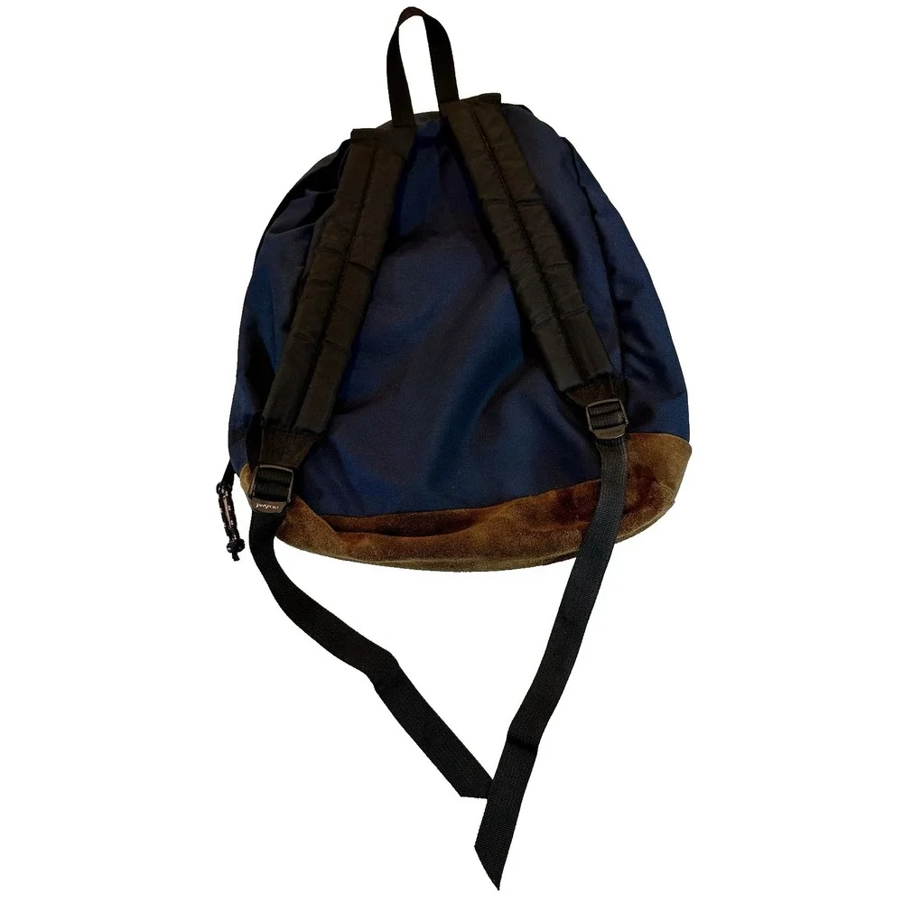 Vintage Jansport Blue Leather Bottom Backpack Outdoor Hike Gym Travel School Bag